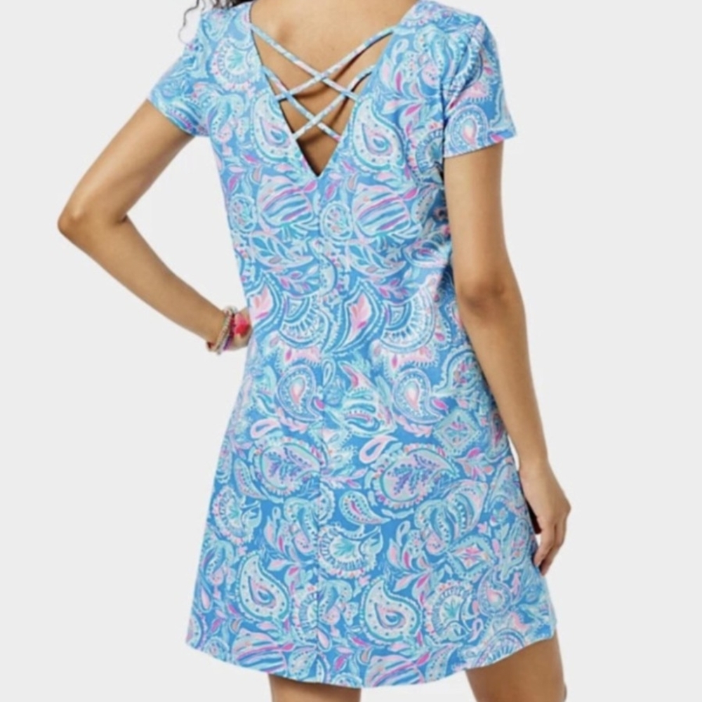 Pre-owned Lilly Pulitzer Vibrant Blue and Pink Paisley Cover-Up - Picture 2 of 8